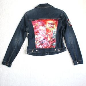 Y2K Ecko Red Denim Jacket Womens Large Fairy Embroidered Graphic Streetwear Art